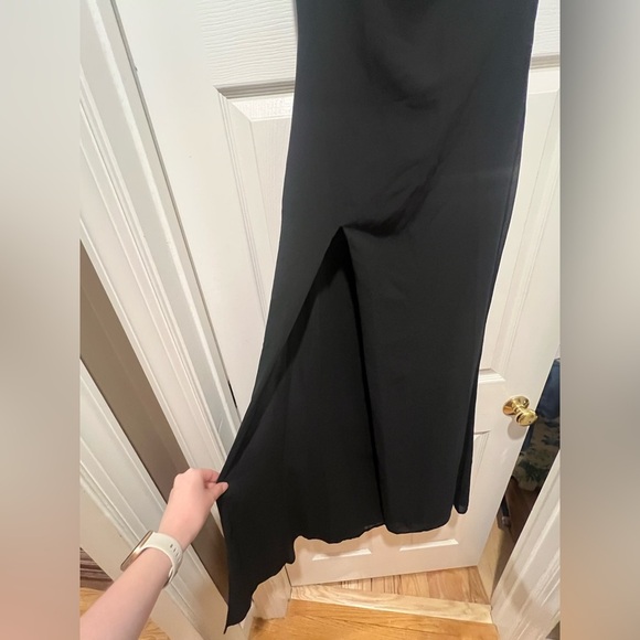 Superdown Revolve NWT nicola sheer maxi dress black halter tie high slit XS hoco - Picture 5 of 10